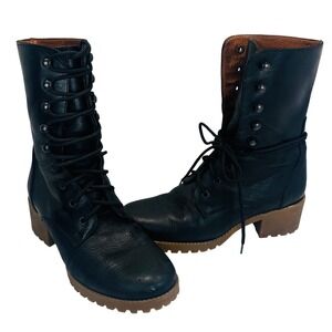 J.Crew Womens Black Leather Lace Up Combat Boots Made in Italy 56752 Sz 8 Grunge